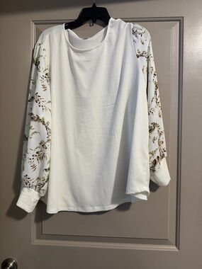 Women’s Cream Blouse with Floral Sleeve Detail